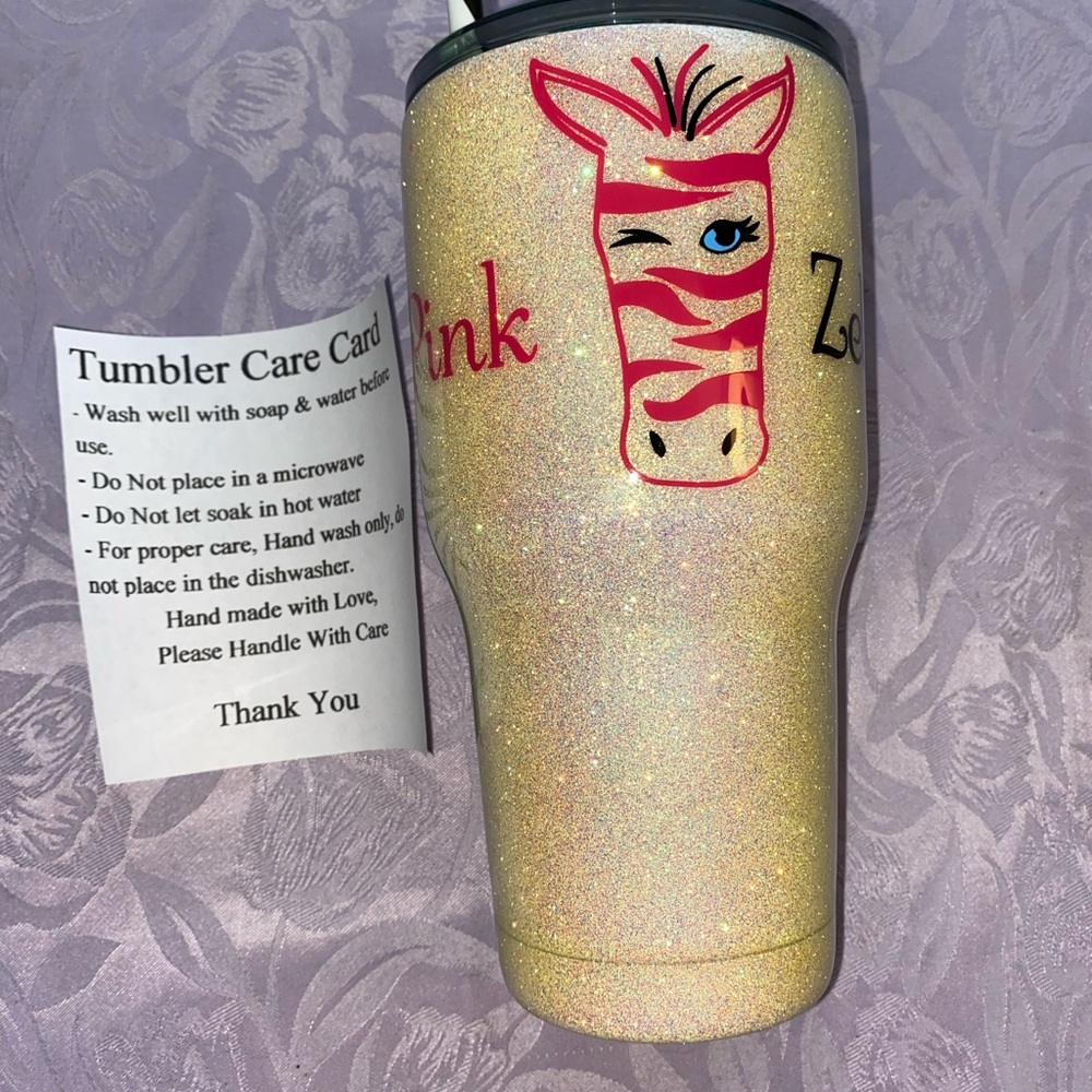 New custom Pink Zebra tumbler